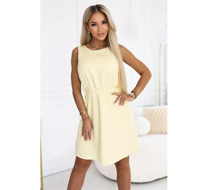296-16 VICTORIA Trapézové šaty bez rukávov s opaskom - maslovo žlté 296-16 VICTORIA Trapézové šaty bez rukávov s opaskom - maslovo žlté