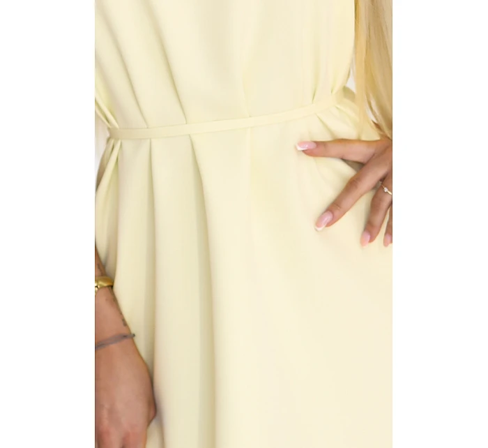 296-16 VICTORIA Trapézové šaty bez rukávov s opaskom - maslovo žlté 296-16 VICTORIA Trapézové šaty bez rukávov s opaskom - maslovo žlté