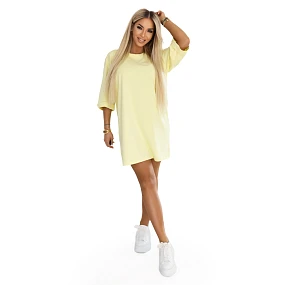Bavlněné volné oversize šaty s krátkými rukávy žluté model 22141524 - numoco basic Bavlněné volné oversize šaty s krátkými rukávy žluté model 22141524 - numoco basic