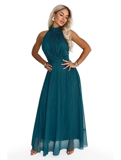 – dlouhé šaty s detailem a střihem – zelené model 22297218 - numoco basic – dlouhé šaty s detailem a střihem – zelené model 22297218 - numoco basic