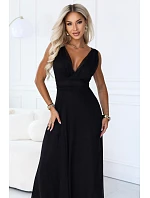 687-1 Elegantní maxi šaty s výstřihem do V a odhalenými zády – černé