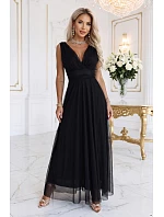 687-1 Elegantní maxi šaty s výstřihem do V a odhalenými zády – černé