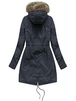 Tmavě modrá dámská zimní bunda parka s kožešinovou podšívkou a s kapucí model 21242018 - Libland Tmavě modrá dámská zimní bunda parka s kožešinovou podšívkou a s kapucí model 21242018 - Libland