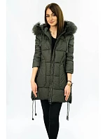 PIKOWANA DAMSKA KURTKA ZIMOWA Z KAPTUREM KHAKI model 21242036 - Libland