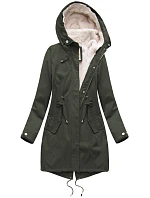 Dámská zimní bunda parka v army barvě s kapucí a odepínací kožešinovou podšívkou model 21242078 - Libland
