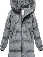 Dámska zimná manšestrová bunda s kapucňou sivá (7763)
