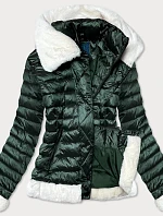 Tmavo zelená dámska bunda s kožušinovým golierom (J9-008)