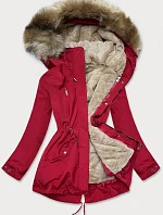 Dámska zimná bunda s medvedíkom červeno-tmavobéžová (w553)