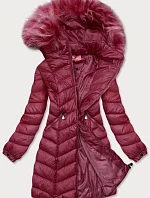 Dámska prešívaná bunda s kapucňou bordová (8916-b)