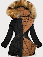 Dámska obojstranná zimná bunda black-caramel (m-210a5)