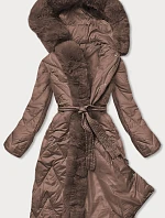 Dámska dlhá prešívaná zimná bunda hnedá (fm11-3)