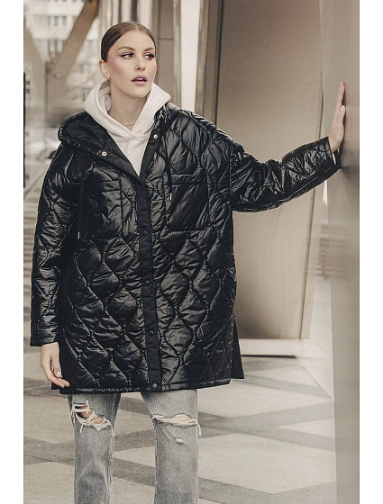 Černá prošívaná dámská oversize bunda s kapucí model 20471205 - Ann Gissy