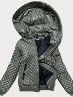 Krátka prešívaná bunda v khaki farbe so sťahovacími lemami (7261)