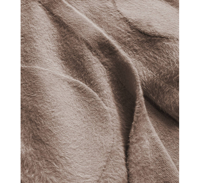Dlhý vlnený prehoz cez oblečenie typu "alpaka" vo ťavej farbe s kapucňou (908)