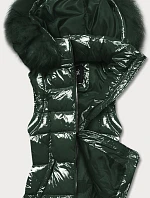 Zelená lakovaná dámska vesta s kožušinou (DK027-38)