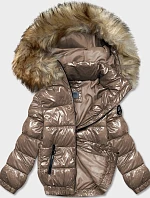 Dámska svetlohnedá lakovaná bunda (B8039-12)