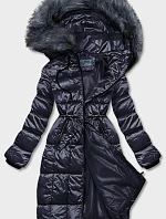 Dámska metalická zimná bunda v tmavomodrej farbe (B8073-3)