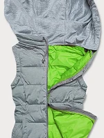 Dámska pletená vesta s kapucňou šedá limetkovo zelená (DW-21604)