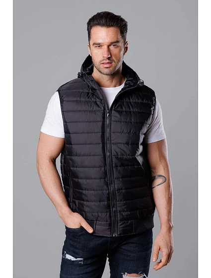 Černá pánská vesta s kapucí model 18344809 - J.STYLE Černá pánská vesta s kapucí model 18344809 - J.STYLE