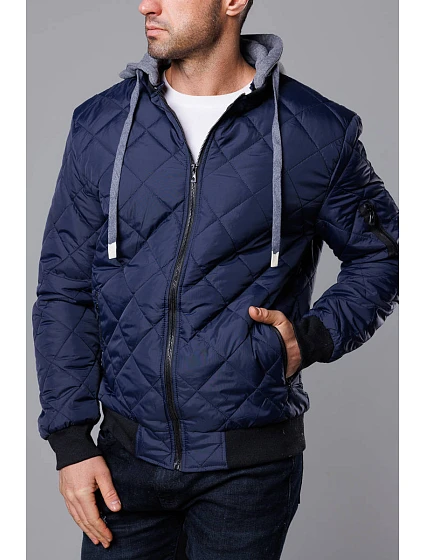 Tmavě modrá pánská bunda typu "bomber" s kapucí model 18344929 - J.STYLE Tmavě modrá pánská bunda typu "bomber" s kapucí model 18344929 - J.STYLE
