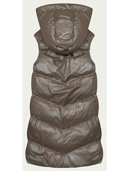 Dlouhá béžová péřová vesta s kapucí model 18823029 - J.STYLE