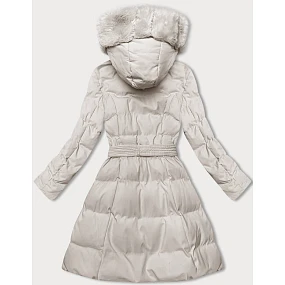 Dámská zimní bunda v ecru barvě s ozdobnou kožešinou model 21246202 - J.STYLE Dámská zimní bunda v ecru barvě s ozdobnou kožešinou model 21246202 - J.STYLE