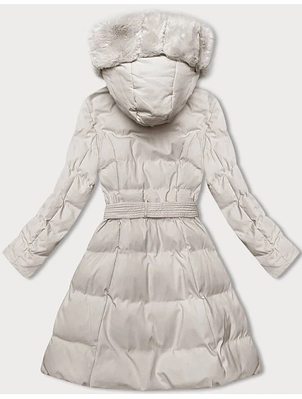 Dámská zimní bunda v ecru barvě s ozdobnou kožešinou model 21246202 - J.STYLE