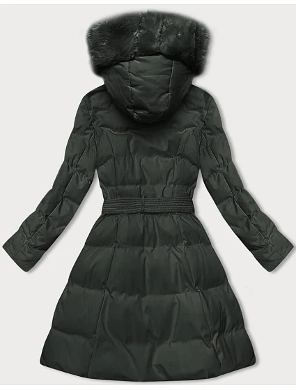 Dámská zimní bunda v army barvě s ozdobnou kožešinou model 21246207 - J.STYLE Dámská zimní bunda v army barvě s ozdobnou kožešinou model 21246207 - J.STYLE