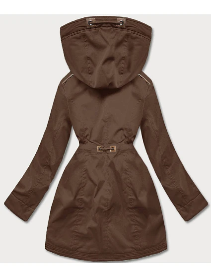 Hnědá dámská zimní bunda parka se vsadkami z eko kůže model 21246297 - LHD Hnědá dámská zimní bunda parka se vsadkami z eko kůže model 21246297 - LHD