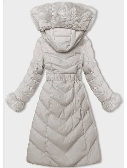 Dámská zimní bunda v ecru barvě s páskem model 21246685 - J.STYLE