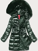 Dámska zimná bunda slim fit tmavozelená (2M-032)