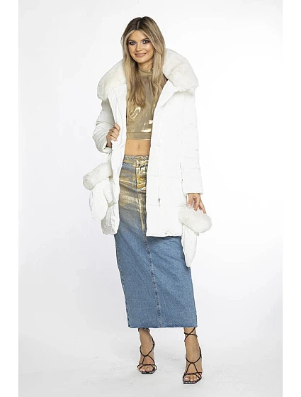 Bílá dámská zimní bunda s límcem a  model 21247525 - Ann Gissy