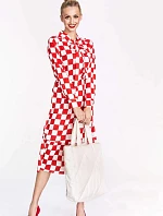 Ann Gissy Bielo-červené kockované šaty s viazaným výstrihom (XY202117)