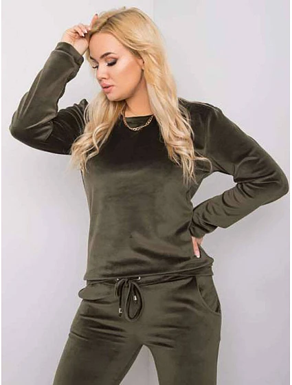 Dámske velúrové tepláky plus size khaki (6085) Dámske velúrové tepláky plus size khaki (6085)