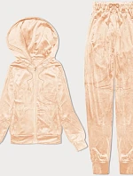 Dámska velúrová tepláková súprava s kapucňou na zips broskyňová (8C1176-150)