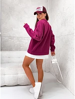Dámská oversize mikina ve vínové bordó barvě s imitací košile model 20899085 - Moon Dámská oversize mikina ve vínové bordó barvě s imitací košile model 20899085 - Moon