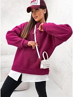 Dámská oversize mikina ve vínové bordó barvě s imitací košile model 20899085 - Moon Dámská oversize mikina ve vínové bordó barvě s imitací košile model 20899085 - Moon