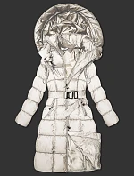 Dlhá hrubá zimná bunda s prúžkom v odtieni ecru (P3-6033-12)