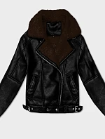 Dámska prechodná kožená bunda s umelou kožušinou J Style Black and Brown (11Z8267)