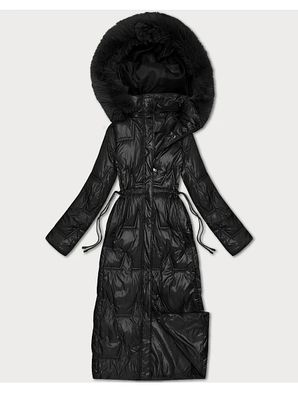 Černá dlouhá dámská prošívaná zimní bunda model 21748226 - HONEY WINTER Černá dlouhá dámská prošívaná zimní bunda model 21748226 - HONEY WINTER