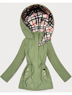 Dámska khaki bunda s kockovaným lemom Goodlookin (KK60411-3#)