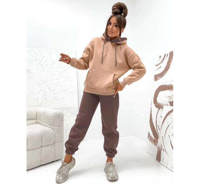 Hrubé dvojfarebné dámske tepláky v čokoládovej farbe (VE102) Hrubé dvojfarebné dámske tepláky v čokoládovej farbe (VE102)