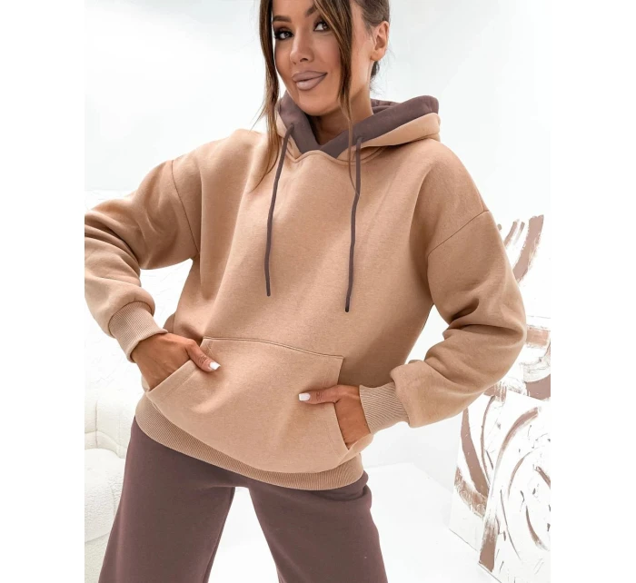 Hrubé dvojfarebné dámske tepláky v čokoládovej farbe (VE102) Hrubé dvojfarebné dámske tepláky v čokoládovej farbe (VE102)