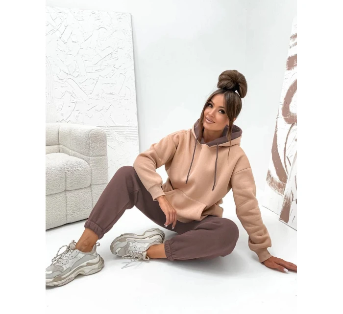 Hrubé dvojfarebné dámske tepláky v čokoládovej farbe (VE102) Hrubé dvojfarebné dámske tepláky v čokoládovej farbe (VE102)