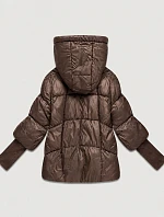 Dámská bunda s pletenými manžetami, oversize, hnědá (B6078-14)