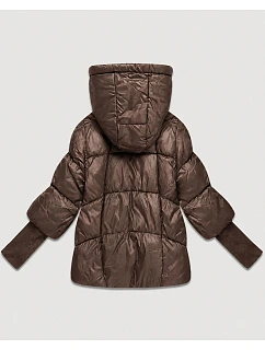 Dámská bunda s pletenými manžetami, oversize, hnědá (B6078-14)