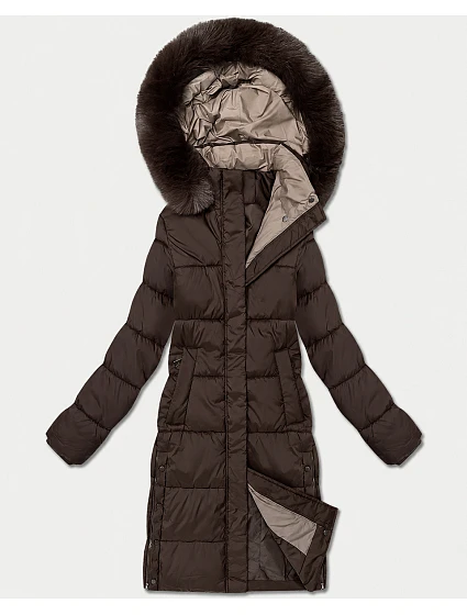 Dámská zimní bunda po kolena v čokoládové barvě model 22545437 - J.STYLE