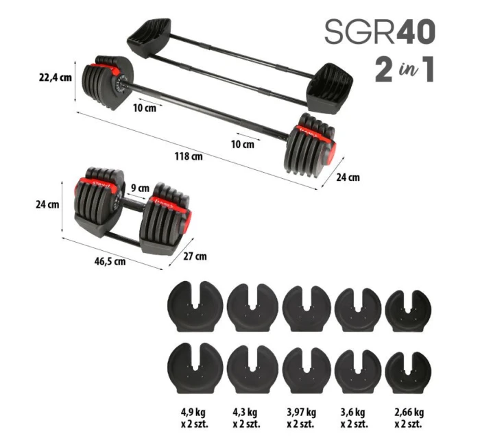 HMS SGR40 PRO SET 2v1 nastaviteľná sada činiek 43,5 kg HMS SGR40 PRO SET 2v1 nastaviteľná sada činiek 43,5 kg