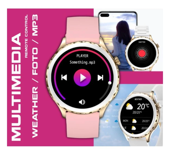 Dámské chytré hodinky Gold + Strap Pink model 21804967 - RUBICON Dámské chytré hodinky Gold + Strap Pink model 21804967 - RUBICON