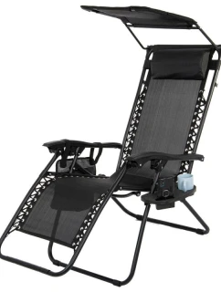 SKLADACIE MULTIFUNKČNÉ ZÁHRADNÉ LEHÁTKO SO STRIEŠKOU 173X52/65X110CM ČIERNO-SIVÉ